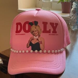 Dolly Pardon Playboy Pink Trucker Cap w/pearls